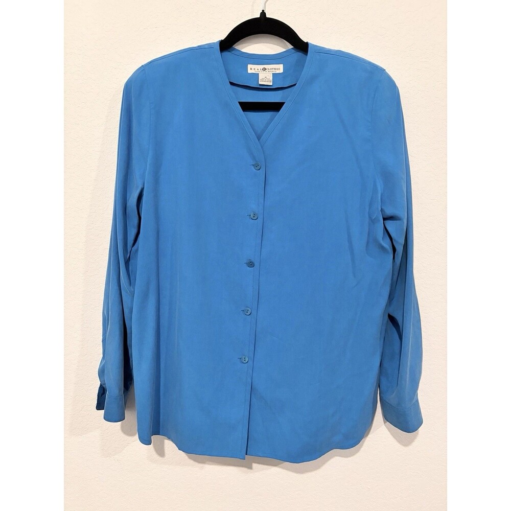 Real Clothes Saks Fifth Avenue Button Down Blue Silk Top Size M